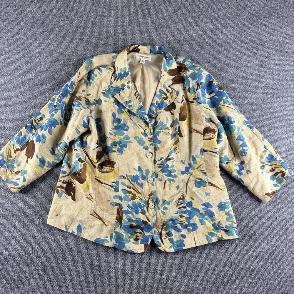 Coldwater Creek Blazer Womens XL‎ Floral Print Linen Blend 3/4 Sleeve Jacket